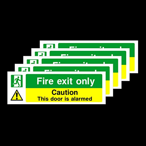 Image of 5x Fire Exit Only Caution This Door is Alarmed Self Adhesive Stickers 150x50mm