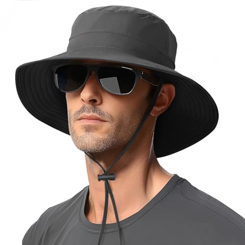 LOUXPERT - LOUXPERT Sun Hat for Men and Women Sun Protection: Wide Brim Hat for Fishing, Water-Resistant Hat for Women for Rain Hiking (Dark Grey, 60CM)