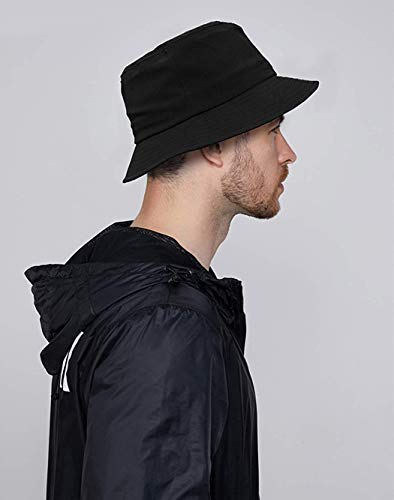 Docila Black Bucket Hat For Men Women Stylish Spring Waterproof Rain Hats Summer Crushable Fishing Hiking Golf Sun Cap Lightweight Fisherman Hat Detachable Chin Strap #TOP1