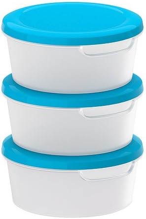JÄMKA Food Container, Transparent white, Blue, Pack of 3, Size 0,5 l, Several empty food containers can be stacked inside one another to save space in your cabinets.