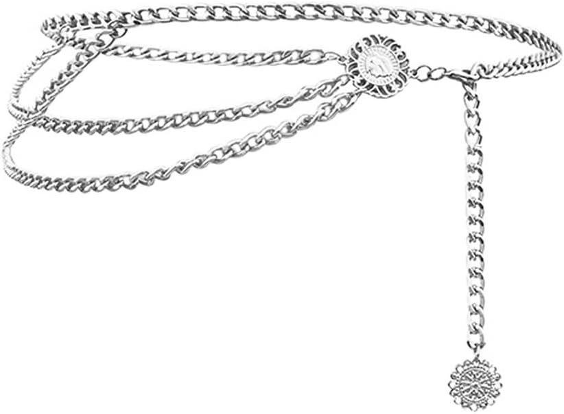 JurxyS Size Alloy Waist Chain Multilayer Body Chain Golden Waist Belt Pendant Belly Chain for Women Adjustable Body Harness for Jeans Dresses – Silver Style 1