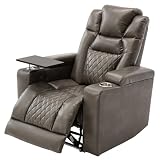 Merax Electric Power Lift Recliner Chair with USB Charging Port & Arm Storage & 2 Cup Holders & 360°Swivel Tray Table, Elderly Lazy Boy Leather Sofa Seating for Home Theater, Grey