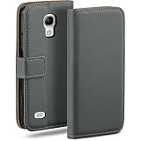 moex Étui à rabat compatible avec Samsung Galaxy S4 Mini, étui pour téléphone portable avec fente pour carte, étui à rabat à 360 degrés, étui pour téléphone portable en cuir végétalien, Gris anthracite