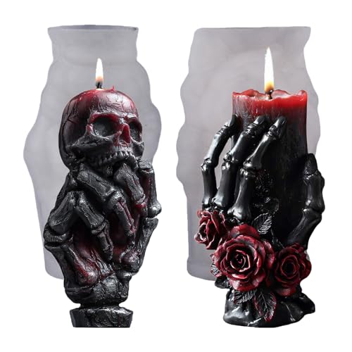 2 Stück Silikonformen Gießformen Halloween Gießformen Silikon DIY Kerzen Formen Silikon Herbst Silikonform Halloween Kerzen Deko Giessformen Totenkopf Silikonform Herbst Kerzenformen Zum Gießen (A+B)
