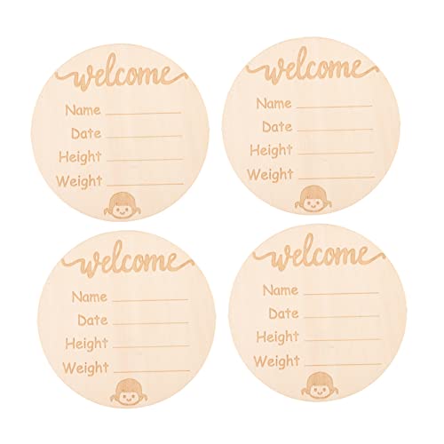 Kisangel 4pcs Baby Name Signs Wooden Birth Announcement Nursery Decor Newborn Photo Props Wood