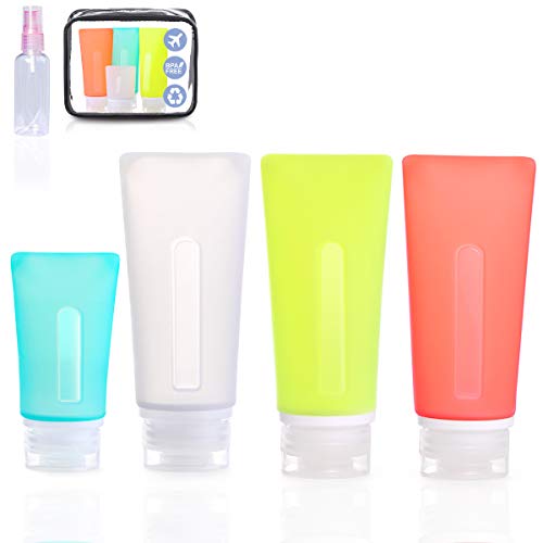 Flacon de Voyage en Silicone,Bouteilles de Voyage liquides en Silicone de qualité Alimentaire pour Squeeze Portable, contenants pour Articles de Toilette de Format Voyage, Lotion (4 Couleurs)