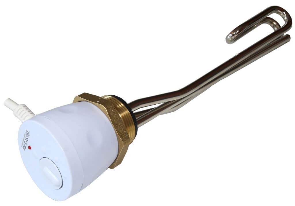 Selfa Tauchsieder Heizstab Elektro für Heizkessel Boiler – Heizpatrone mit Uni-Schuko-Stecker und Temperaturregler Wasser Thermostat Wärmetauscher, Weiß, 230 V, 1500 W, 1 1/2"