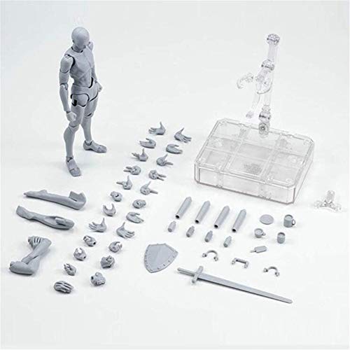 VAlink 13-15cm Artists Sketch Movable Limb Action Figure Model,Flexible Body Human Mannequin Kit,Articulated Kids Student Assemble Painting Toy,with Display Base and Pose Parts, Gray (B) - Thumbnail 5