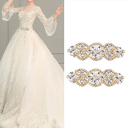 Milisten 2PCS 2PCS Bridal Rhinestone Applique, DIY Wedding Sash Belt for DIY Bridal Wedding Dress Sash Women Crystal Belt, Golden - Image 3