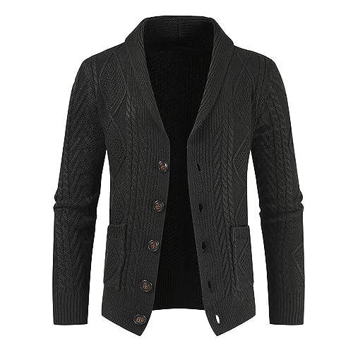 evzosrz Mens Shawl Collar Cardigan Sweater Casual Long Sleeve Button Down Cable Knit Winter Chunky Ribbed Sweaters Pockets