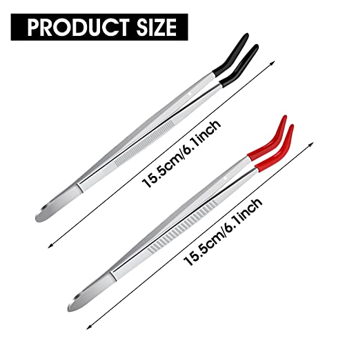 Grevosea 2-Piece Rubber-Tipped Curved Tweezers, Stainless Steel, Black, Long & Bent Tips for Crafts & Jewelry Repair - Image 2