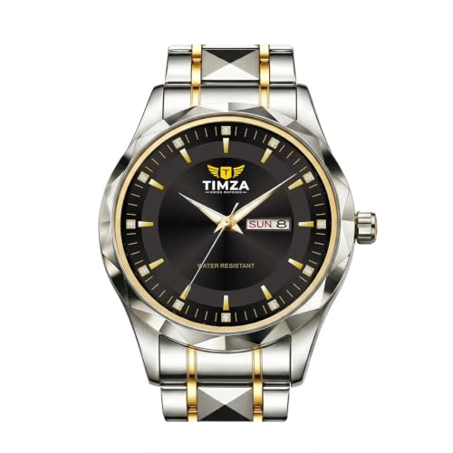 Image of Men's Analog Quartz Watch with Black Dial, Two Tone Stainless Steel Strap, Date Display, Luminous Hands and Water Resistant Design