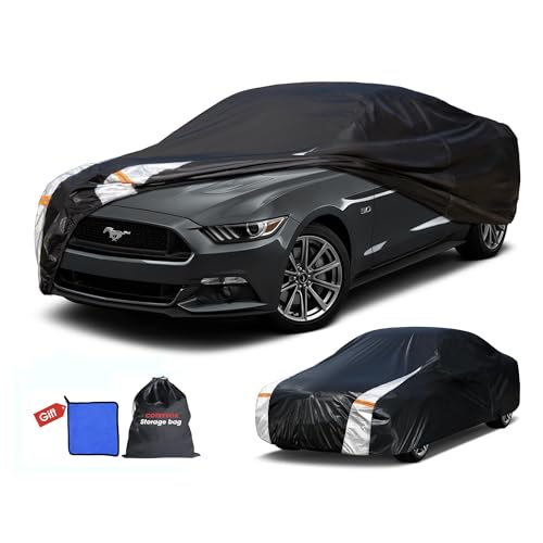 Image of Ford Mustang Car Cover 100% Waterproof All Weather, Gift with Towel, 10 Layers Car Cover Custom Fit 1993-2026 Mustang /Mustang GT /Shelby, Outdoor Full Exterior Cover Rain Sun UV Protection.