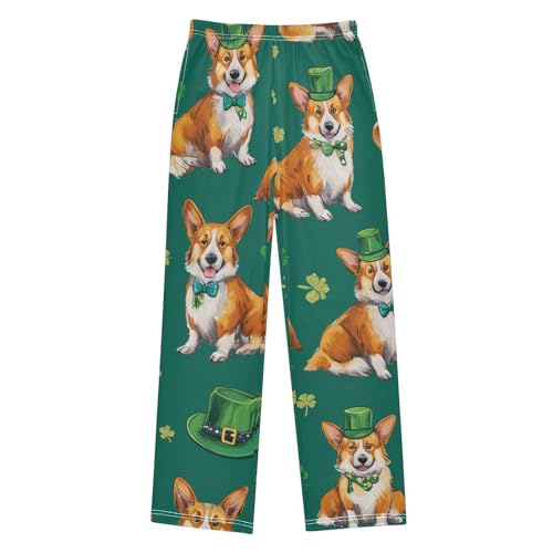 Corgi Dog Lucky Clovers Boys Long Pants Soft Trousers Elastic Waist Kids Lounge Bottoms with Pockets S-XL