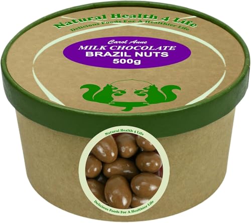 Natural Health 4 Life Carol Anne Confectionery Milk Chocolate Brazil Nuts 500g Chocolate Covered Nuts in Recyclable Tub Gluten-Free Ideal for Snacking or Baking Made in UK (1 Tub)
