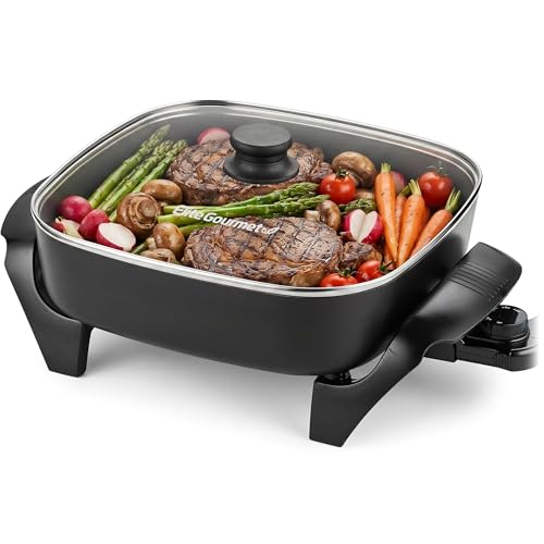 Elite Gourmet PFAS-Free Ceramic Electric Skillet, Extra Deep 12'x12'x3', Less Splatter, Dishwasher...