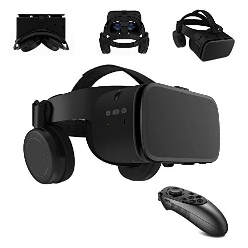 VR Headset Compatible with iPhone & Android Phone – Bluetooth Virtual Reality Goggles with Remote Control 3D VR Glasses Play Mobile Games Watch 3D Movies Gift for Adults/Kids Eye Protection (Black)