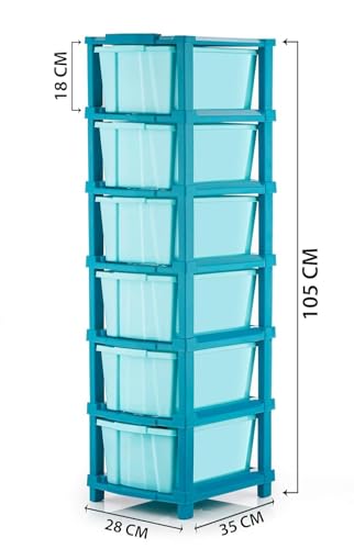 Image of TEKCOOL Plastic Drawer Organizer Self Standard Rectangular Multi Purpose Modular Drawer System Large Chest of Drawer Organizer for Home Office,Product Dimension When assembeled (6XL, Blue hex)';'