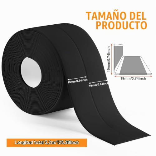 Miniatura 2 de Nutkit 3 Rollos Cinta Selladora Bañera Autoadhesiva,Cinta Selladora Impermeable Trae Una Pala,Moho A Prueba Sucio Cinta De Sellado Para Bañera,Ventana Y Fregadero De Cocina Negro,3.8cmx3.2m Rollo