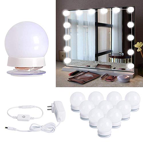 Hollywood Style Led Vanity Mirror Lights Kit - Vanity Lights Have 10 Dimmable Light Bulbs for Makeup Dressing Table and Power Supply Plug in Lighting Fixture Strip, White (No Mirror Included) Hollywood Style Led Vanity Mirror Lights Kit - Vanity Lights Have 10 Dimmable Light Bulbs for Makeup Dressing Table and Power Supply Plug in Lighting Fixture Strip, White (No Mirror Included)