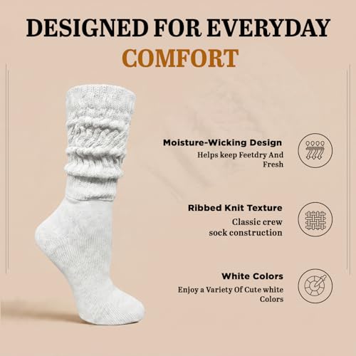 Image of Yacht & Smith 6 Pairs Women's Scrunched Slouch Socks, Cotton Boot Socks Bulk Pack for Everyday Comfort & Style, Size 9-11