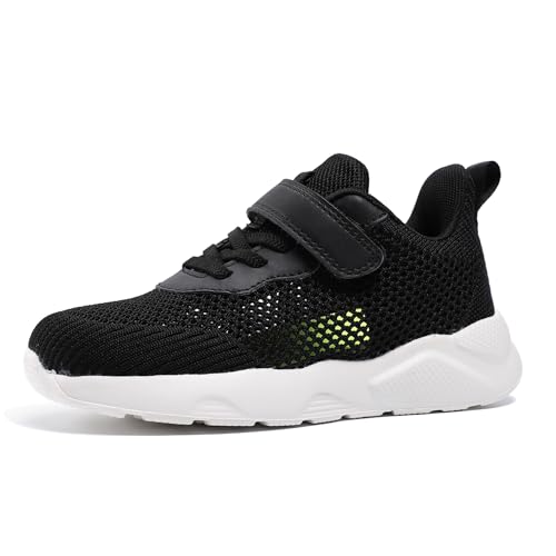 Yeeteepot Kinder Turnschuhe Jungen Mädchen Sportschuhe Atmungsaktiv Laufschuhe Leichte Hallenschuhe rutschfest Sneaker Freizeit Tennisschuhe Fitnessschuhe Einzelne Mesh Schwarz 29 EU