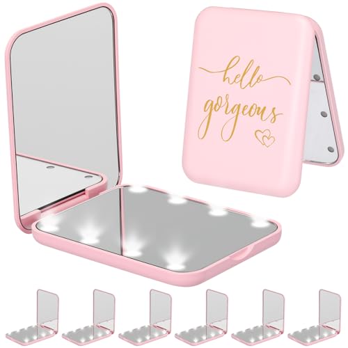 Grinsvalley 6 Pcs Hello Gorgeous Compact Mirror Pink 1x/2x Magnification