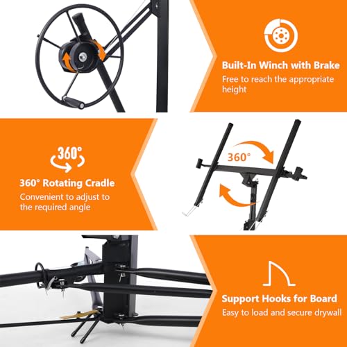 Rovibek Drywall Lift 11FT, Drywall Jack Lift for Ceiling, 360° Adjustable Drywall Panel Hoist, 150LBS Heavy Duty Drywall Lifter, Foldable Sheetrock Lift, Drywall Lift for Home Improvement (Black)