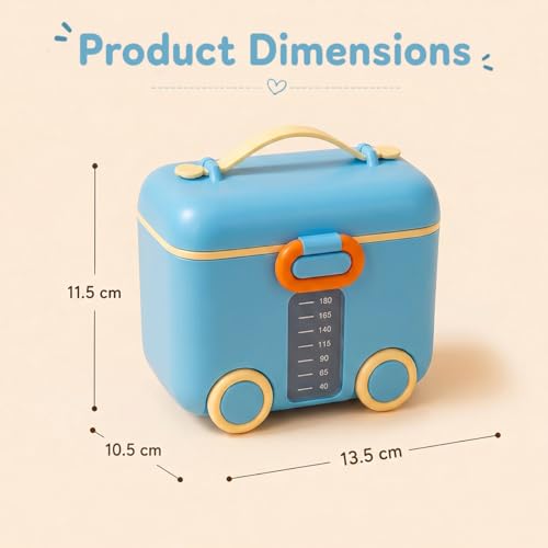 Image of StarAndDaisy Formula Milk Container for Baby Milk Powder Container with Scoop Holder, Portable Formula Dispense, Airtight First Feed Baby Food Storage Container /Box for Travel 200 Grams (Bus-Blue)