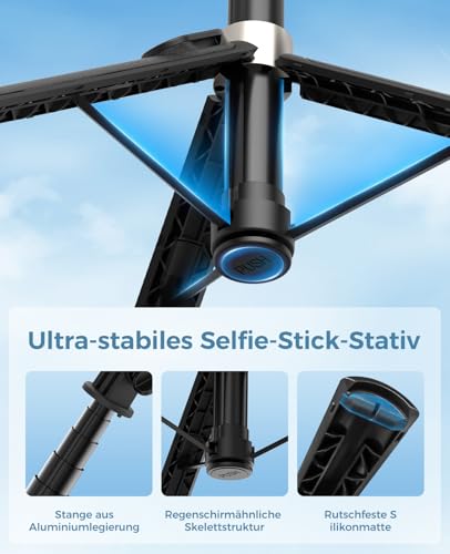 RISEOFLE 110cm Selfie Stick mit Licht, Handy Stativ mit Abnehmbarer Fernbedienung, Tragbar Handy Halterung Stativ für Smartphone/iPhone/Samsung/Kamera