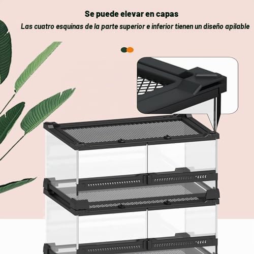 Terrario de cristal para reptiles con ventilación de pantalla superior, tapa antiescape, vista de 360°, entradas de alambre integradas para tortugas, lagartos, camaleones