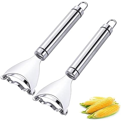 2PCS Magic Corn Cutter Peeler, Corn Stripper Cob Stripper Tool ,Premium Stainless Steel Corn Thresher Cob Remover tool with Ergonomic Handle Cover