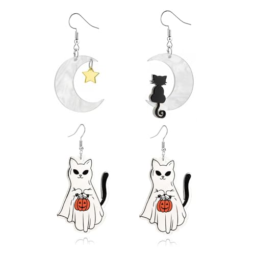 Halloween Cute Ghost Cat Pumpkin Earrings for Women Halloween Acrylic Earrings Halloween Party Jewelry Gifts
