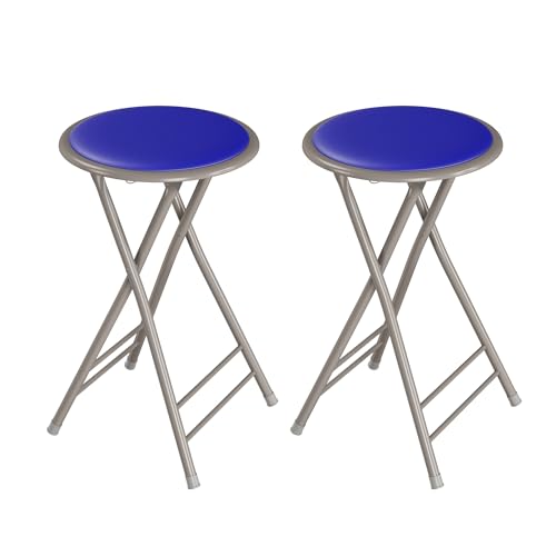 Image of Lavish Home Folding Stool with Padded Backless Seat Set of 2, Blue, 24 inch | Counter Height Bar Stools with 225lb Capacity, Portable Indoor & Outdoor, Extra Seat for Kitchen, Rec Room or Camping
