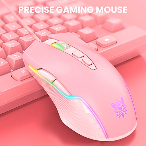 Image of Cute RGB 6400 DPI Wired Gaming Mouse Breathing LED Optical USB 7 Buttons Gamer Computer Pink Mice for Laptop PC Desktop (Pink)
