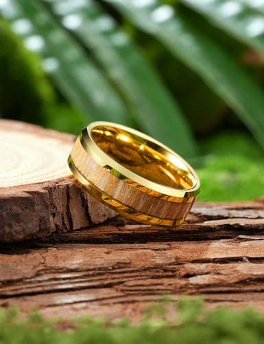 Image of King Will Nature Koa Wood Inlay Tungsten Carbide Wedding Ring 8mm Silver /Black /Gold /Green /Rose Gold /Blue Wedding Band for Men High Polished Anniversary Rings Comfort Fit Size 6-15
