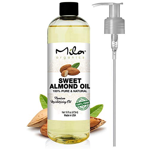 SWEET ALMOND OIL - VITAMIN E OIL FOR SKIN, HAIR, Massage, Aromatherapy, Essential Oil, Sweet Almond Oil Cold Pressed 16 fl oz by Mila Organics