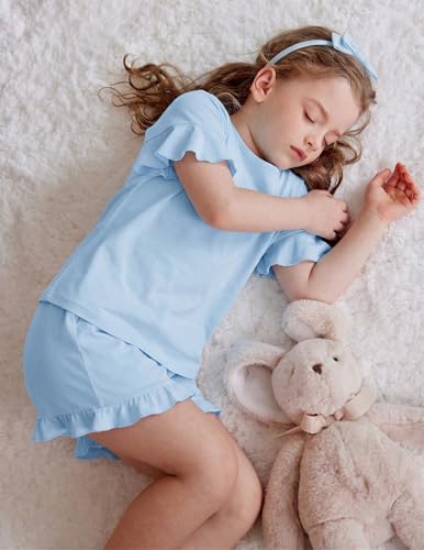 Image of Arshiner Girls Pajamas Ruffle Short Sets Cute Sleepwear Soft Kids Pjs