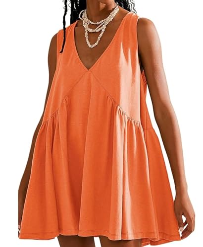 Robe d'été plissée sans manches col en V vêtement fluide de plage et mode femme légère