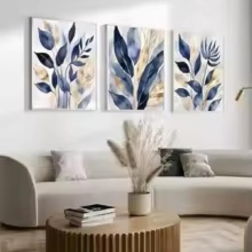 Affiches fleurs abstraites bleues dorées et image murale moderne