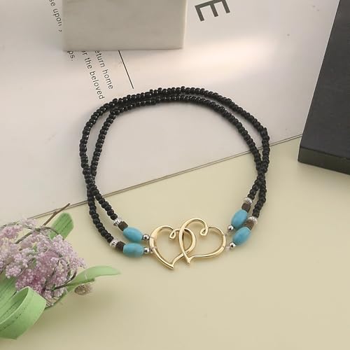 Image of Elastic Beaded Ankle Bracelets for Women Double Heart Layered Stretch Ankle Bracelets Waterproof Dainty Boho Beaded Anklets for Summer Beach Foot Jewelry