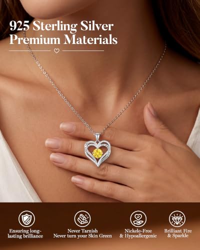 Image of CDE S925 Birthstone Heart Pendant Necklaces Jewelry Gifts for Wife