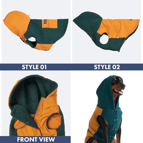Image of Spark Paws Reversible Dog Hoodie, Sweater for Winter Cold, Warm Clothes for Small Medium Large Breeds - Orange and Green - L