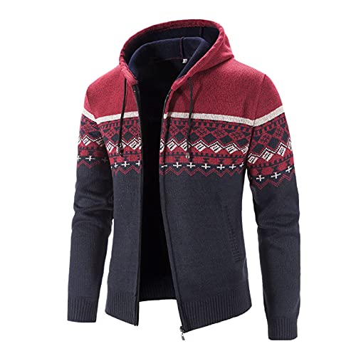 Mens Knitted Zip Up Hoodie Sweater Fleece Winter Thermal Zipper Jackets Long Sleeve Drawstring Baggy Pullover Tops2