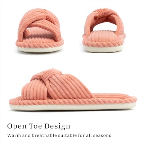 Image of Chantomoo Slippers for Women Memory Foam House Womens Slipper Slides Home Bedroom Bathroom Spa Open Toe Corduroy Bow Slippers Cozy Comfortable
