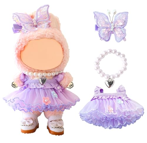 Purple Doll Clothes Set for Labubu 17cm Summer Princess Dress