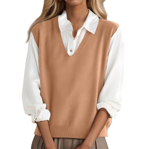 Trendy Spring Tops for Women Elegant Sleeveless Knit Comfy Fit Lightweight Pullover Classic V Neck Sweater Vest
