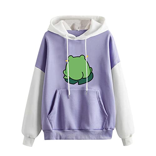 tuduoms Women Cute Frog Sweatshirt Kawaii Graphic Hoodie Teen Girls Aesthetic Cottagecore Clothes Trendy Fleece Pullover Tops