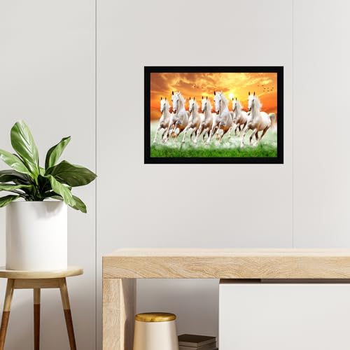 Image of Indianara Vastu Running Seven Horse Painting With Frame 20 Inches X 14 Inches (Style 12)