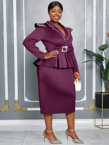 AOMEI Elegant Women's Peplum Bodycon Dress Luxury Pearl Lapel V Neck Long Sleeve Pencil Shealth Dresses4